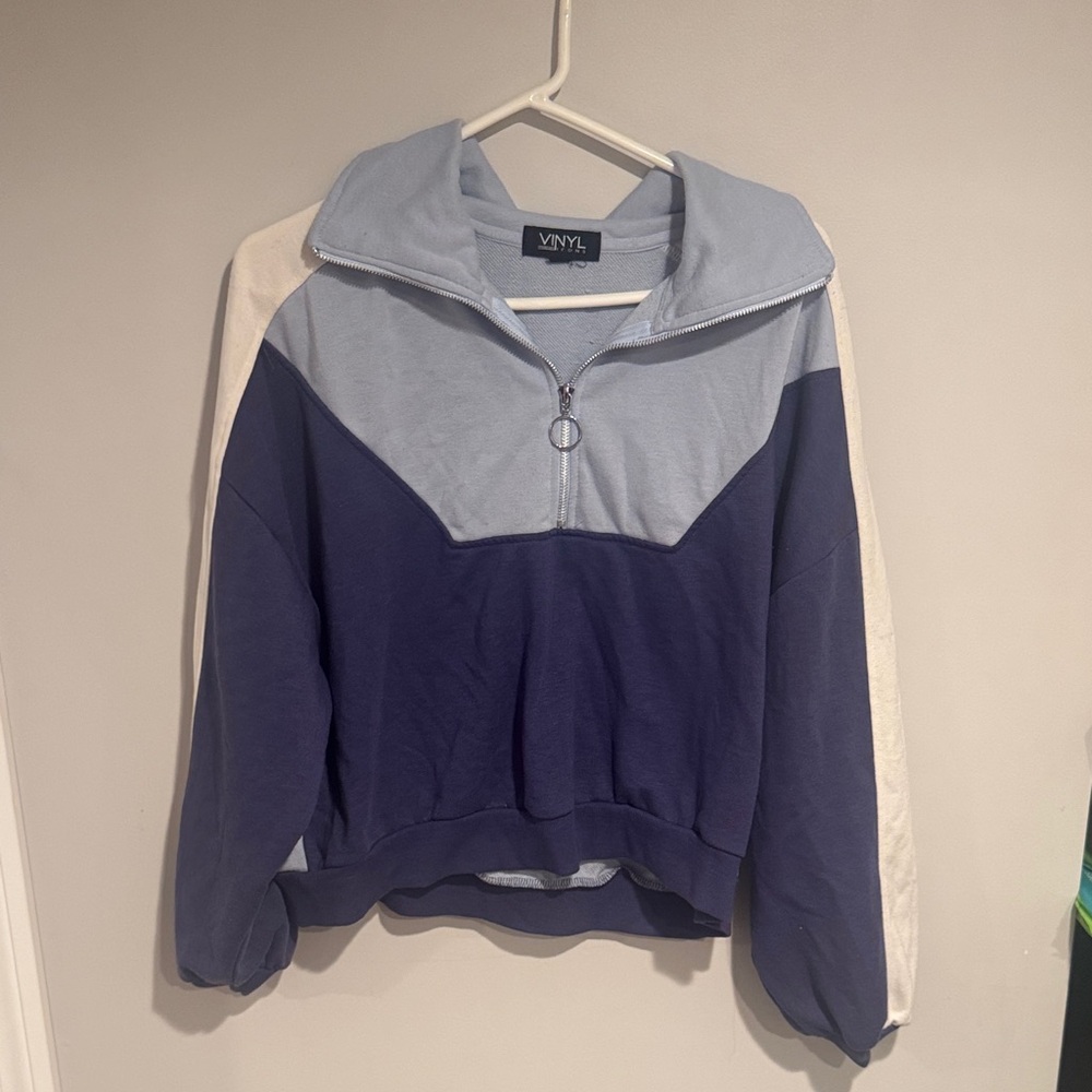Blue and White Quarter-Zip Pullover